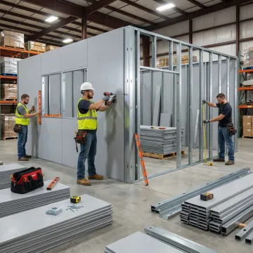 Icon Material Handling team installing a modular inplant office inside a warehouse
