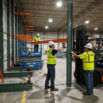 Crew installing selective pallet racking