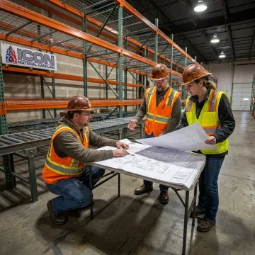Warehouse team planning material handling improvements