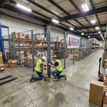 Custom steel safety fence in a Michigan warehouse