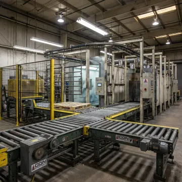 Automated conveyor system moving parts through a paint finishing line