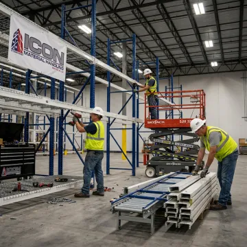 Commercial equipment removal crew in a warehouse