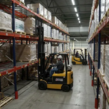 Custom material handling racks in a Michigan warehouse