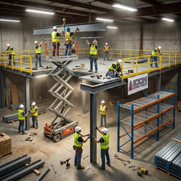 Crew installing a raised warehouse platform