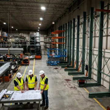 Warehouse team reviewing fit-out plans