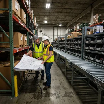 Warehouse team planning an automotive parts storage layout