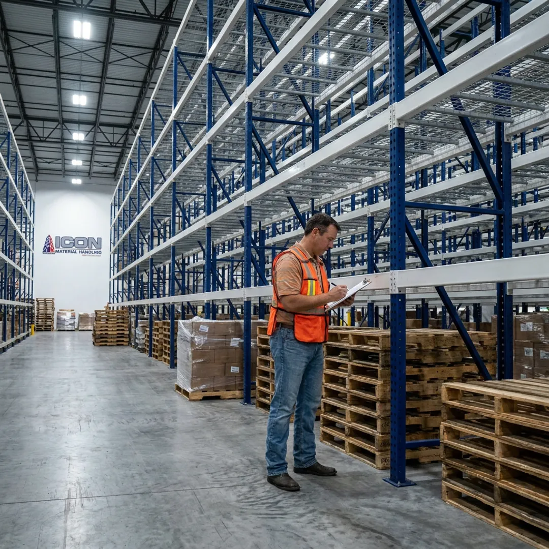 Warehouse racking inspection in progress
