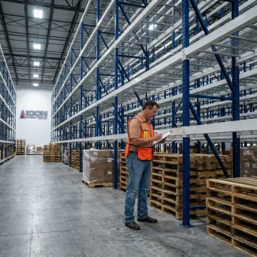 Warehouse racking inspection in progress