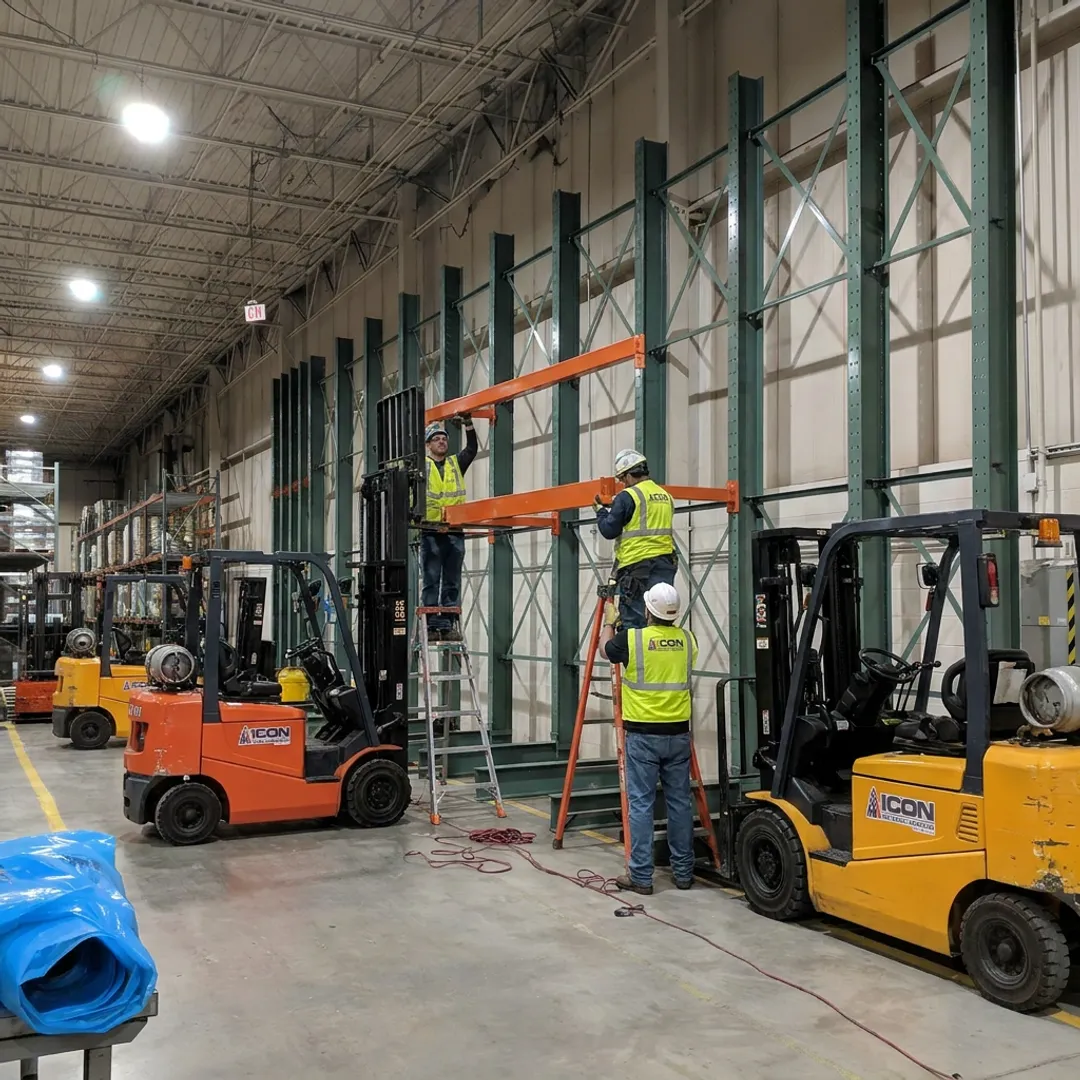 Pallet rack installation in a warehouse