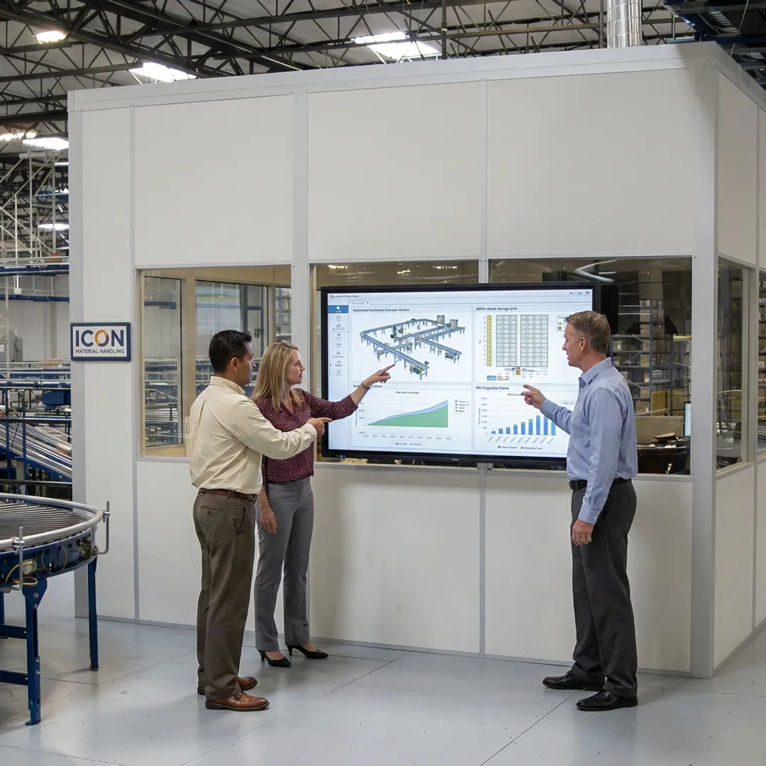 Warehouse team reviewing automation ROI plan