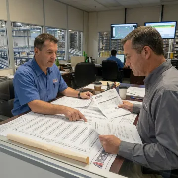 Managers reviewing warehouse equipment financing plans