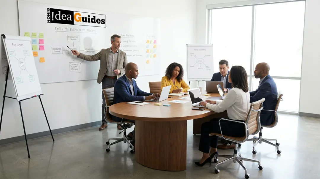 IdeaGuides executive team facilitation session with leadership group in workshop setting
