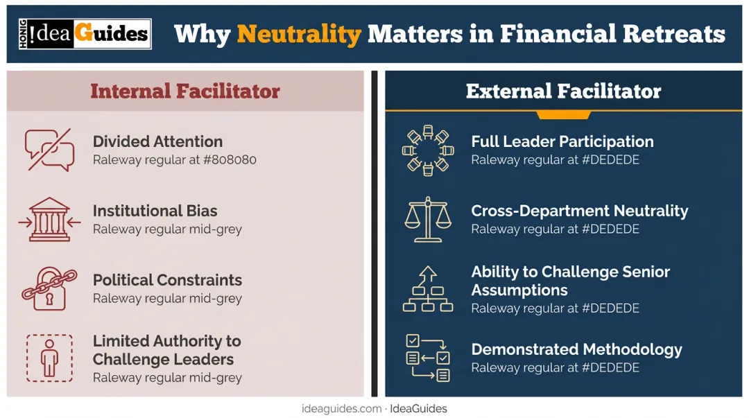 Internal versus external facilitator comparison for financial firm leadership retreats