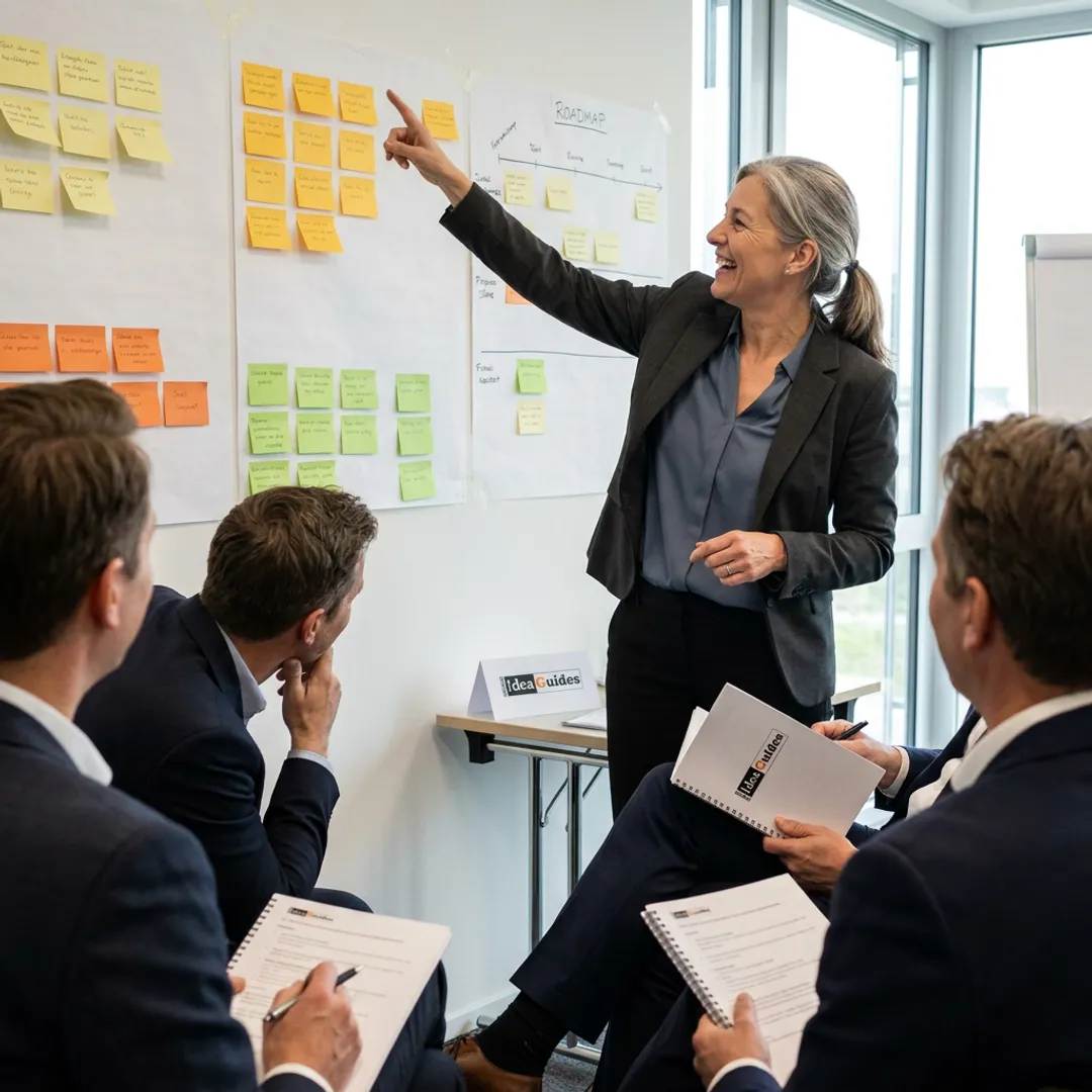 Facilitator guiding a leadership strategy workshop