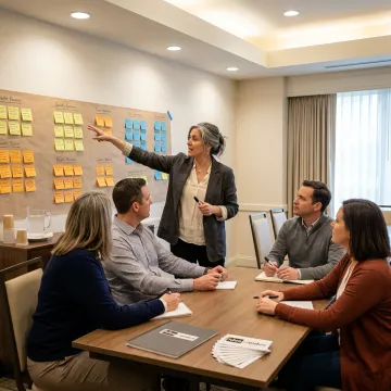 Brand messaging workshop with facilitator and team