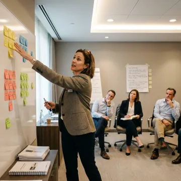 Facilitator guiding leadership development workshop