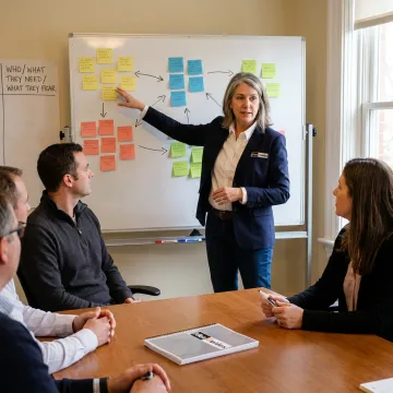 Facilitator leading business messaging workshop