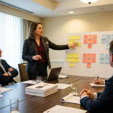 Facilitator guiding a collaborative business workshop