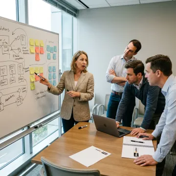 AI ideation workshop with facilitator and business team
