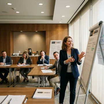 Corporate trainer leading an interactive team workshop