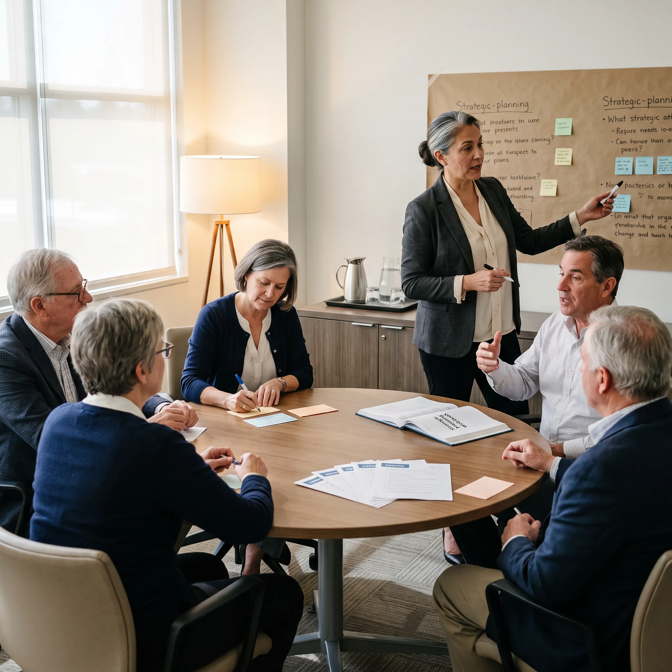 Facilitator leading a nonprofit board planning discussion