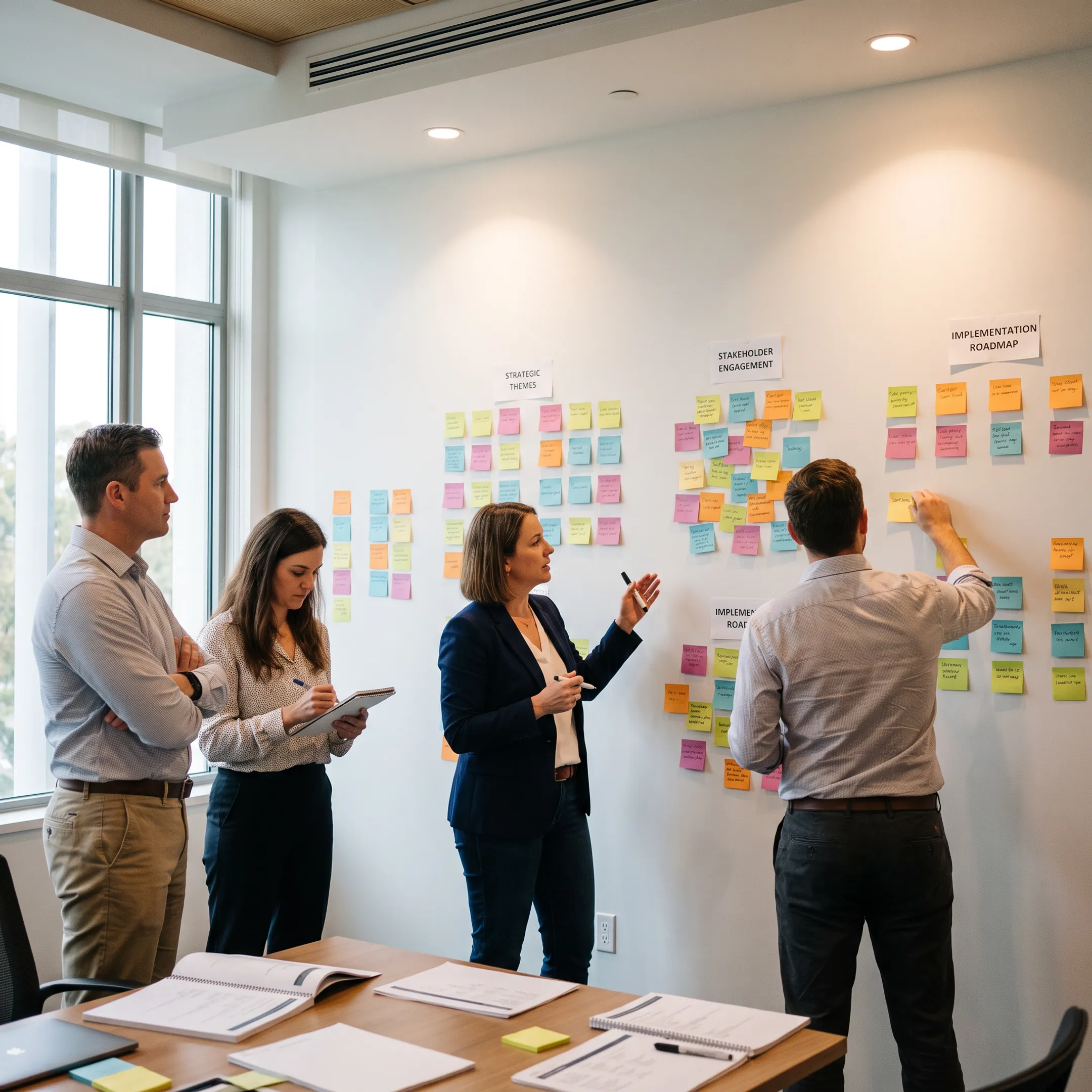 Team creating priorities during a facilitated retreat