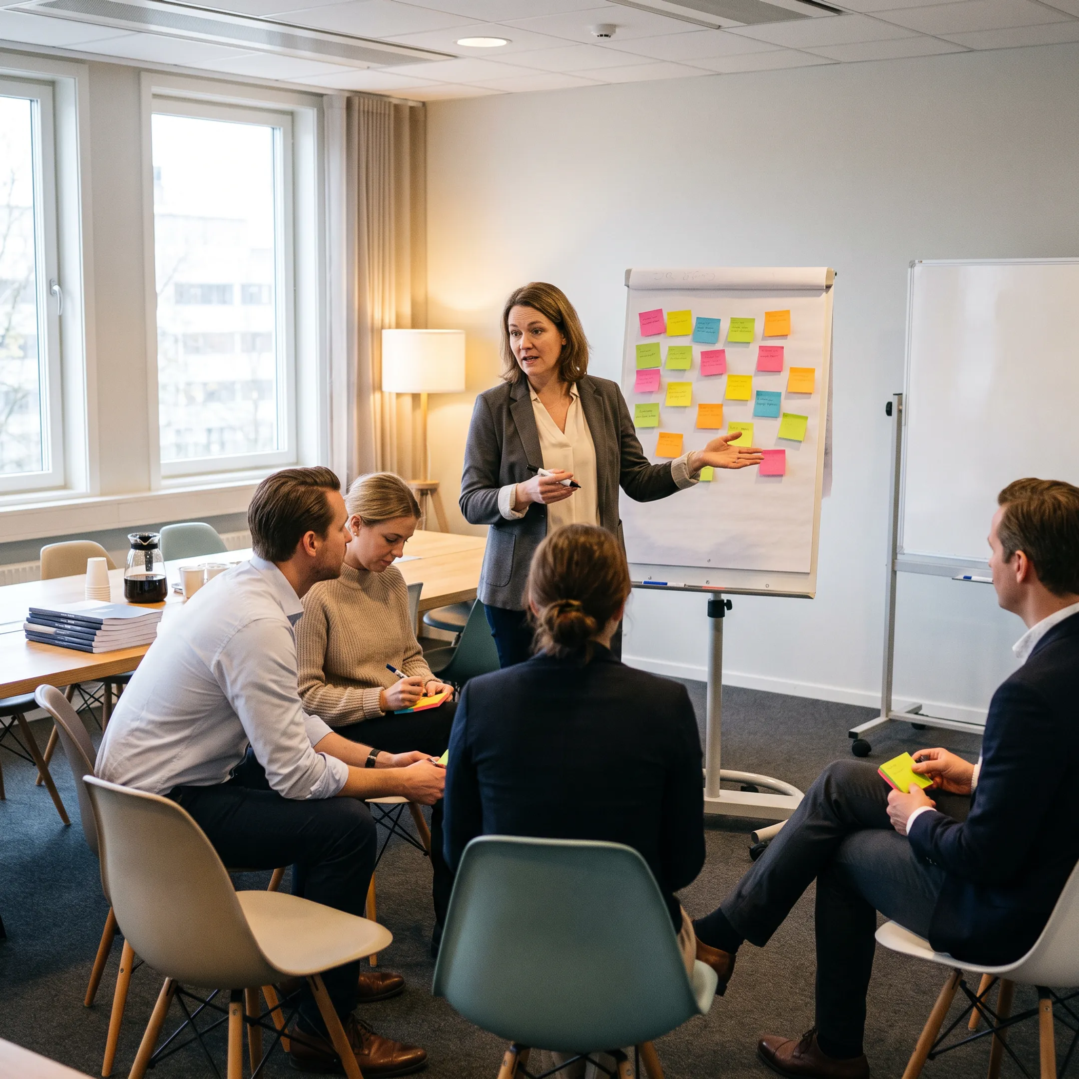 Team practicing facilitation techniques in a workshop