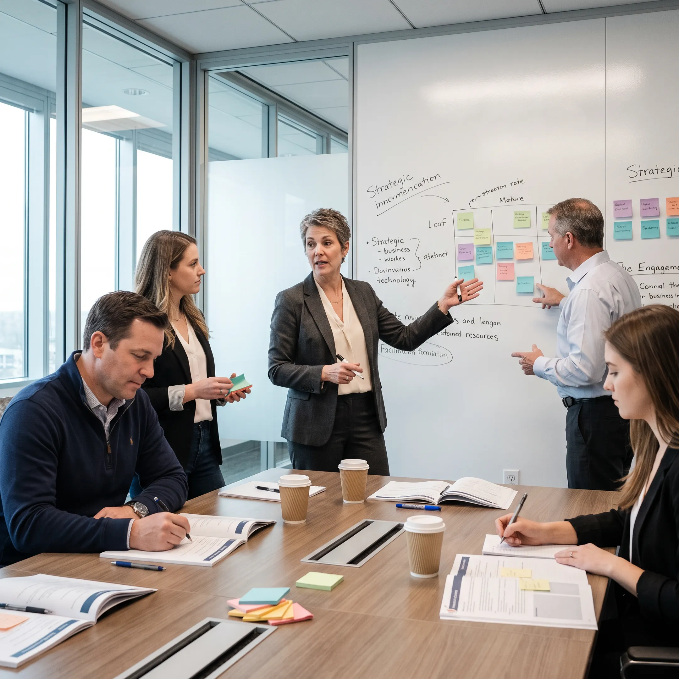 Facilitator guiding leaders through a planning exercise