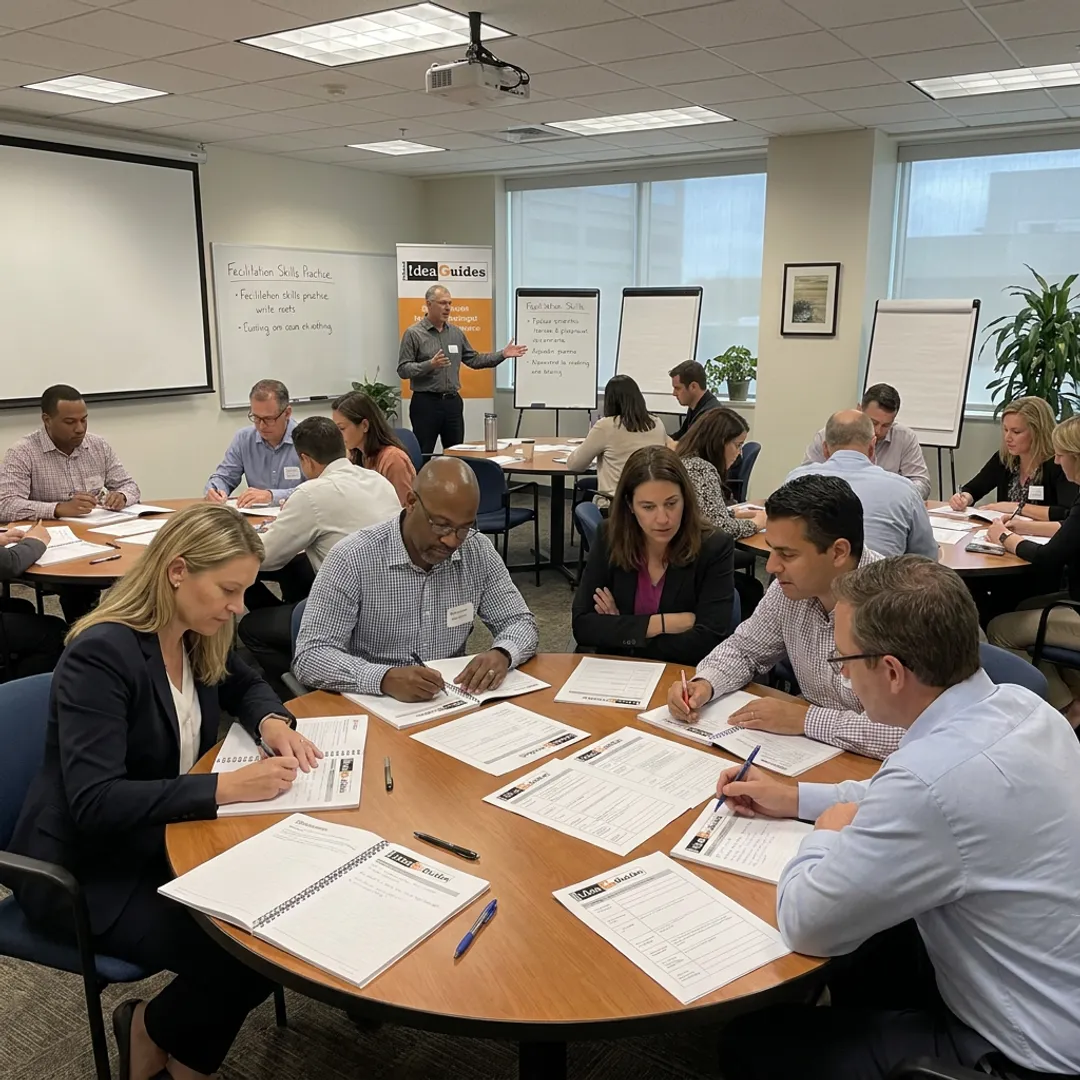 Team participating in a meeting leadership workshop