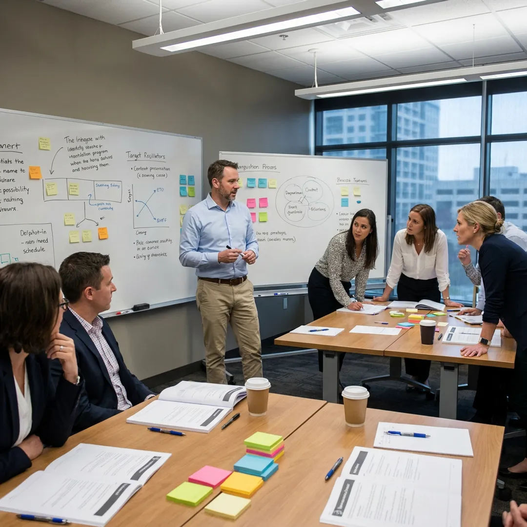 Facilitator guiding a leadership team workshop