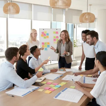 Facilitator leading communication skills exercises for managers