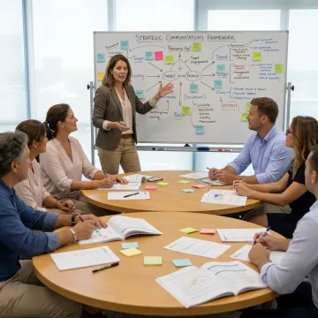Facilitator guiding a strategic communications planning workshop