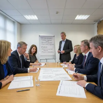 Leadership coaching workshop with executives collaborating