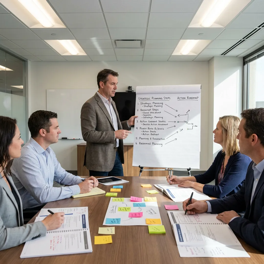 Facilitator guiding executives through strategic planning