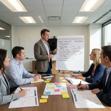 Facilitator guiding executives through strategic planning