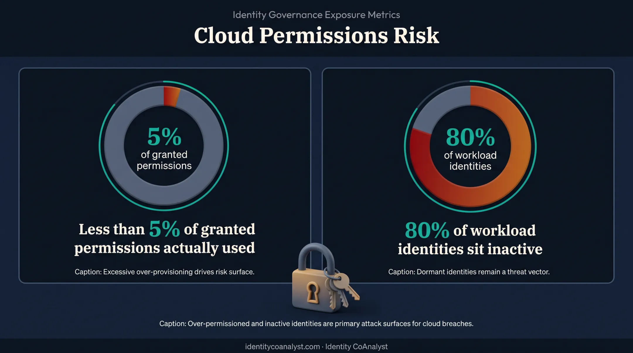 Over-provisioning statistics showing unused permissions and inactive workload identities