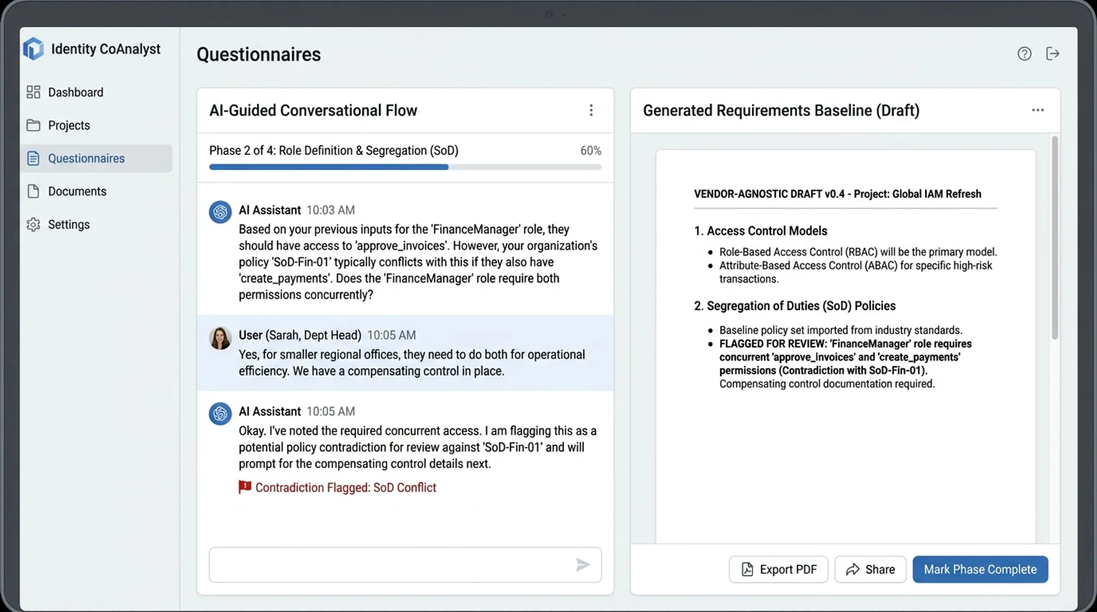 Identity CoAnalyst platform generating AI-guided access governance requirements baseline