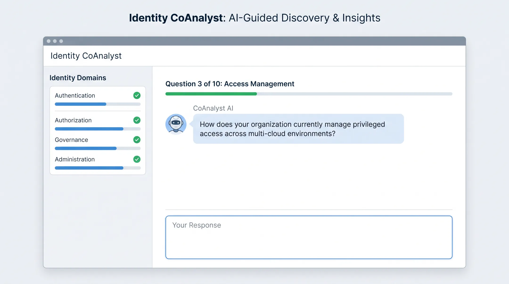 Identity CoAnalyst AI questionnaire dashboard for identity requirements gathering