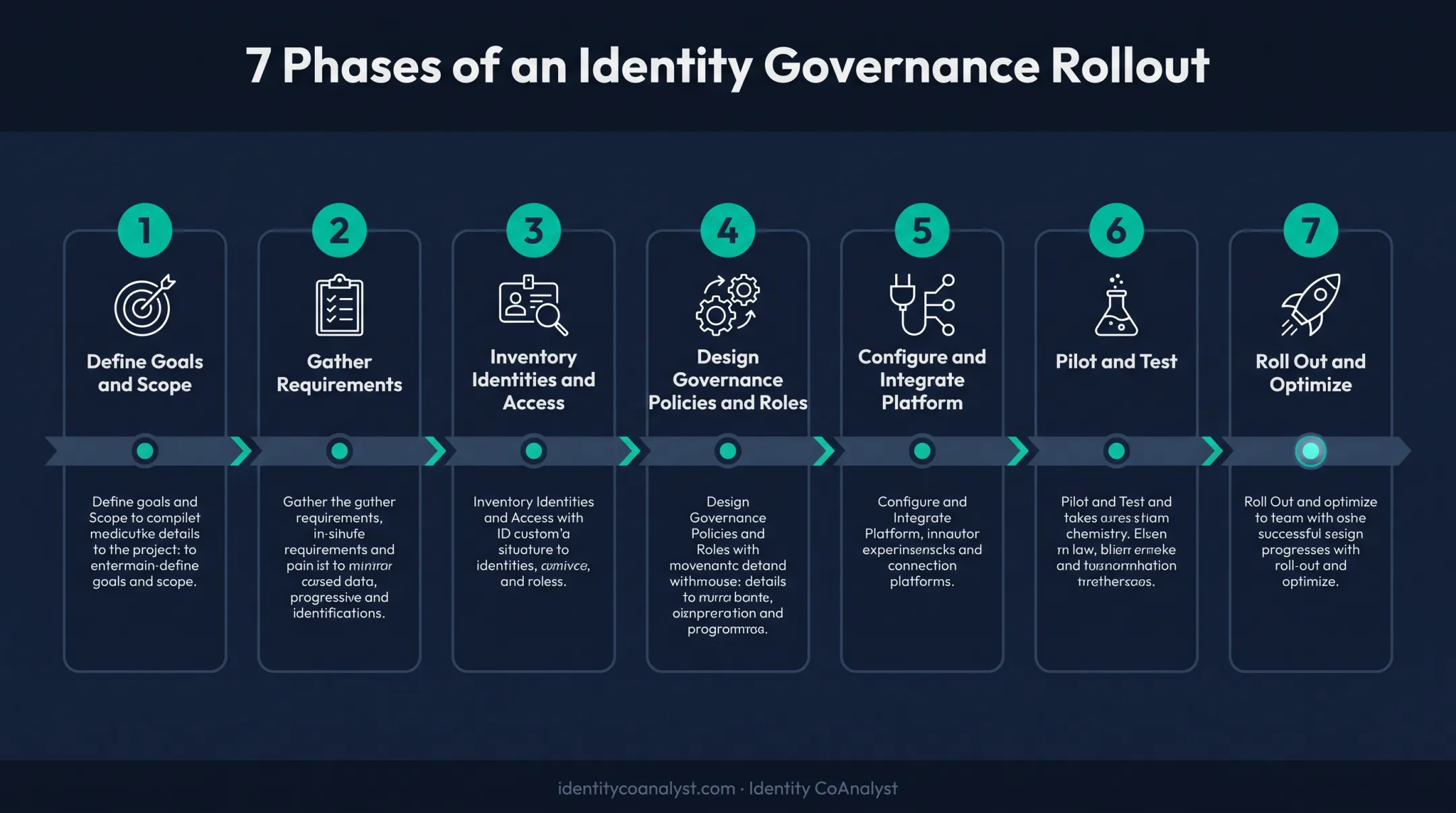 7-step identity governance implementation process flow diagram