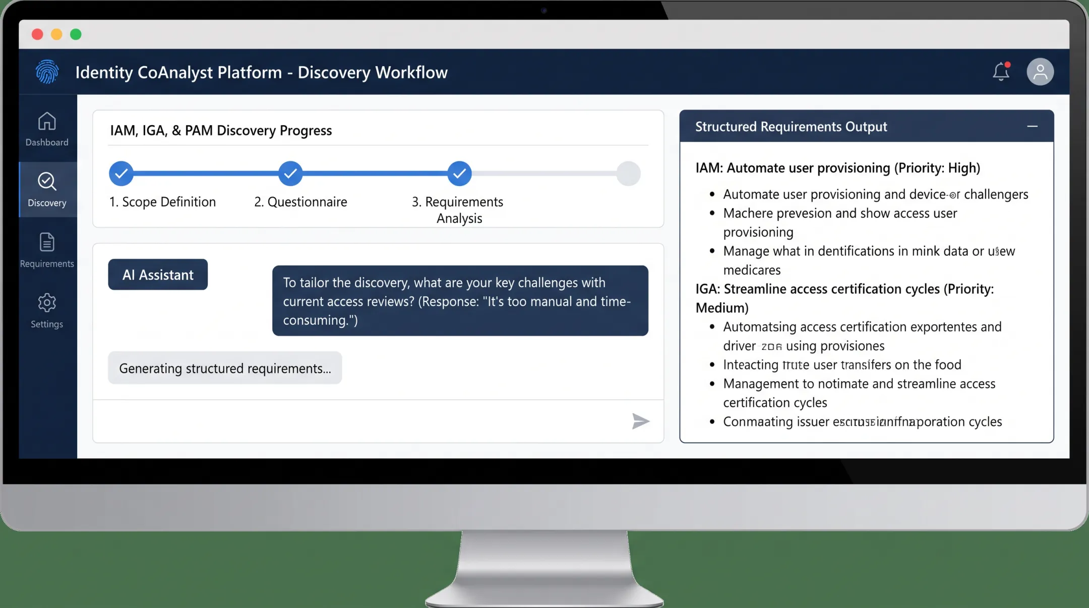 Identity CoAnalyst AI-guided questionnaire platform dashboard interface