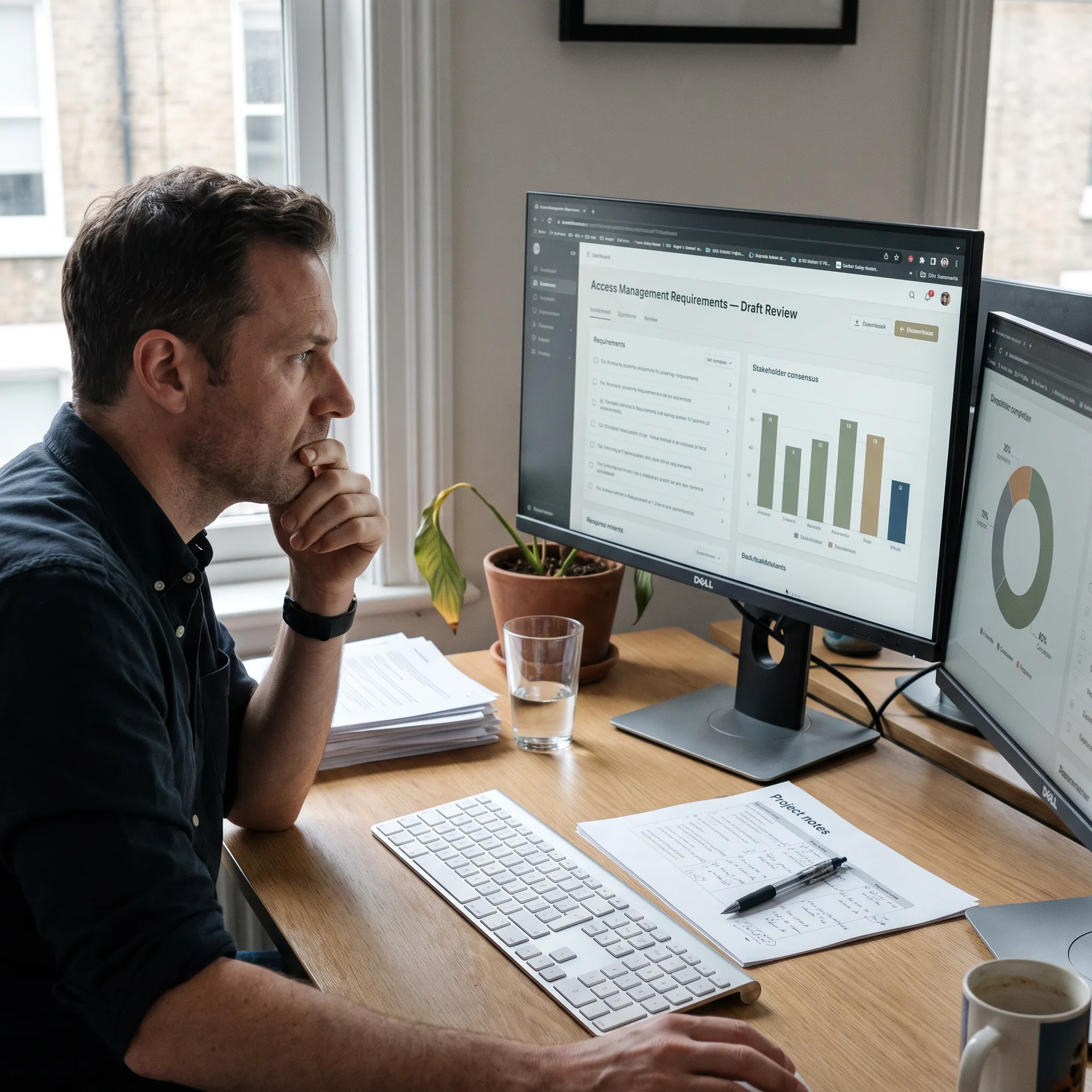 Consultant reviewing AI-generated ICAM requirements