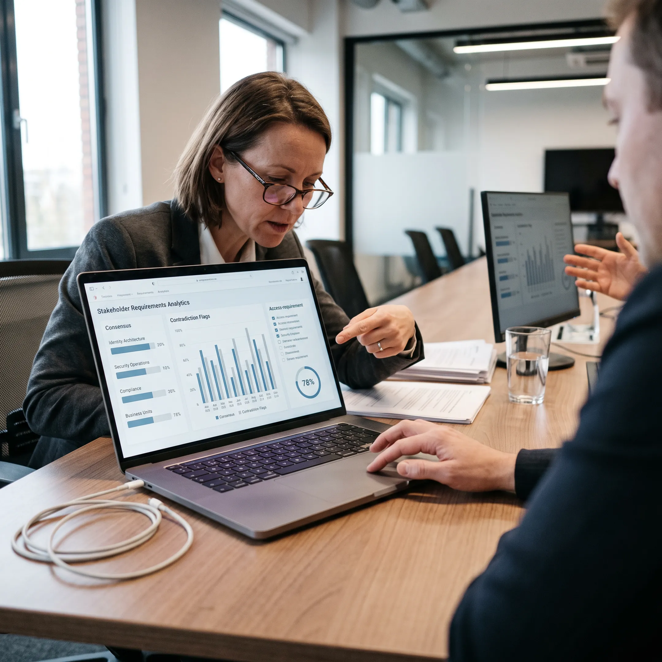 Identity consultant reviewing an AI-powered assessment dashboard