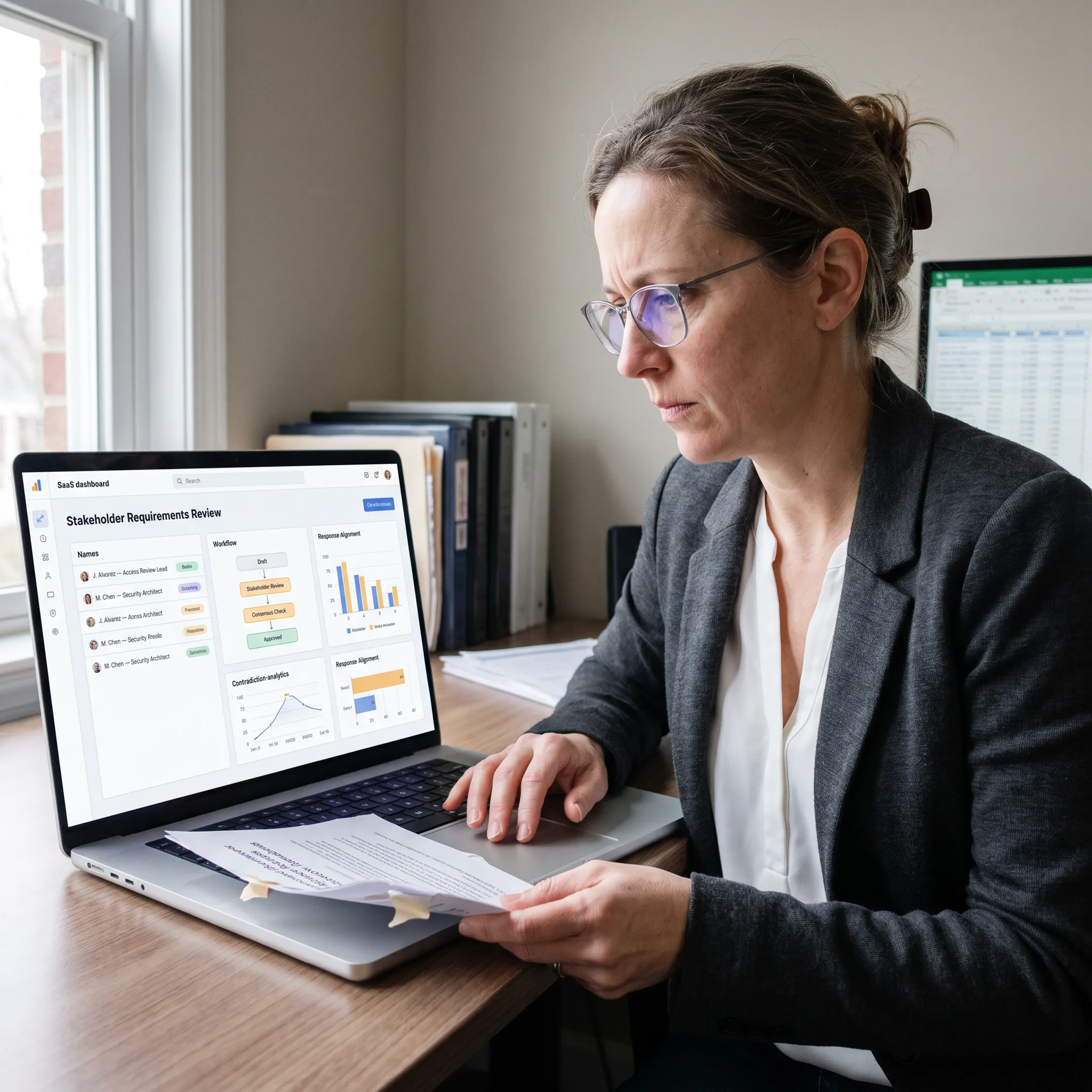 Consultant reviewing AI-generated identity requirements