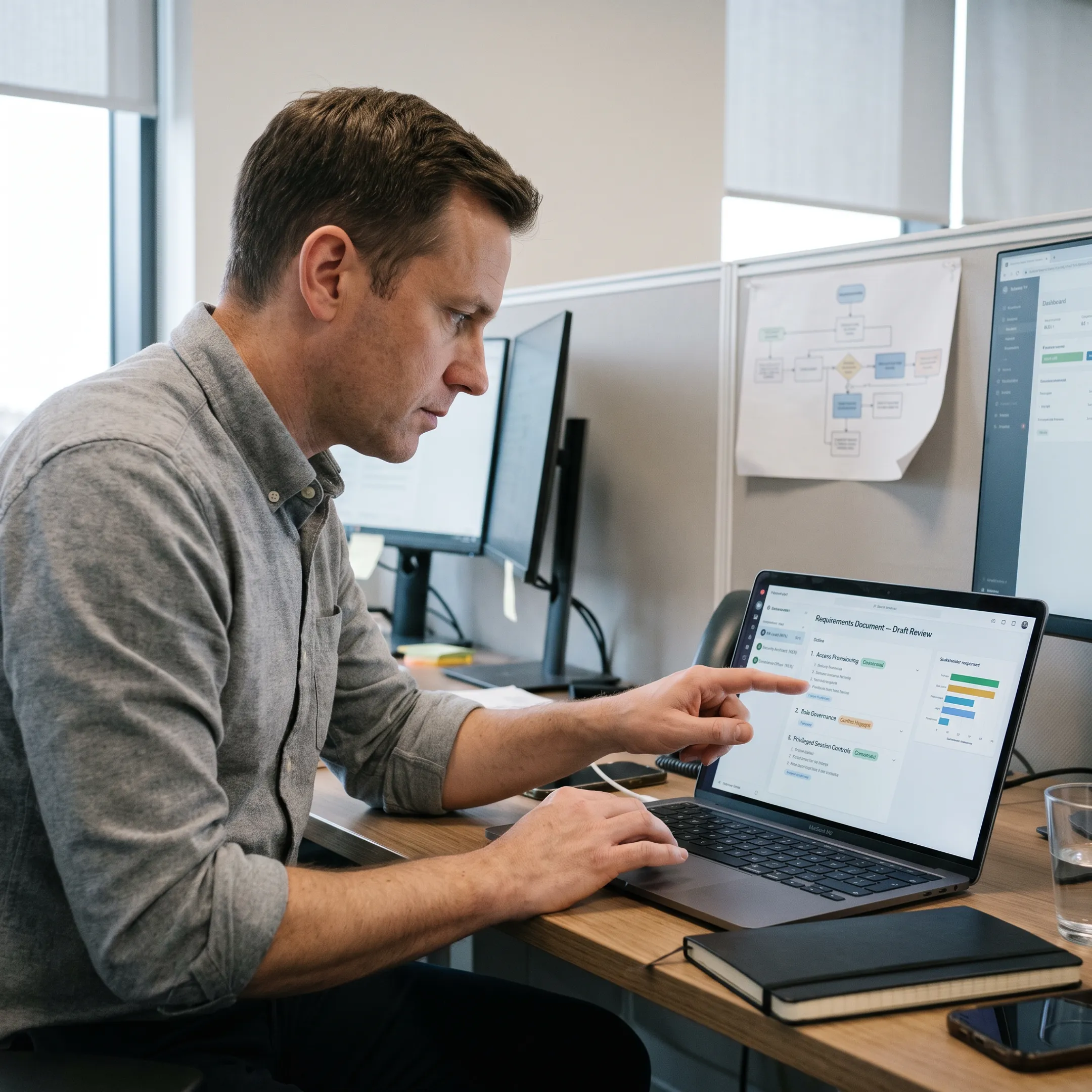 Consultant reviewing automated identity requirements document