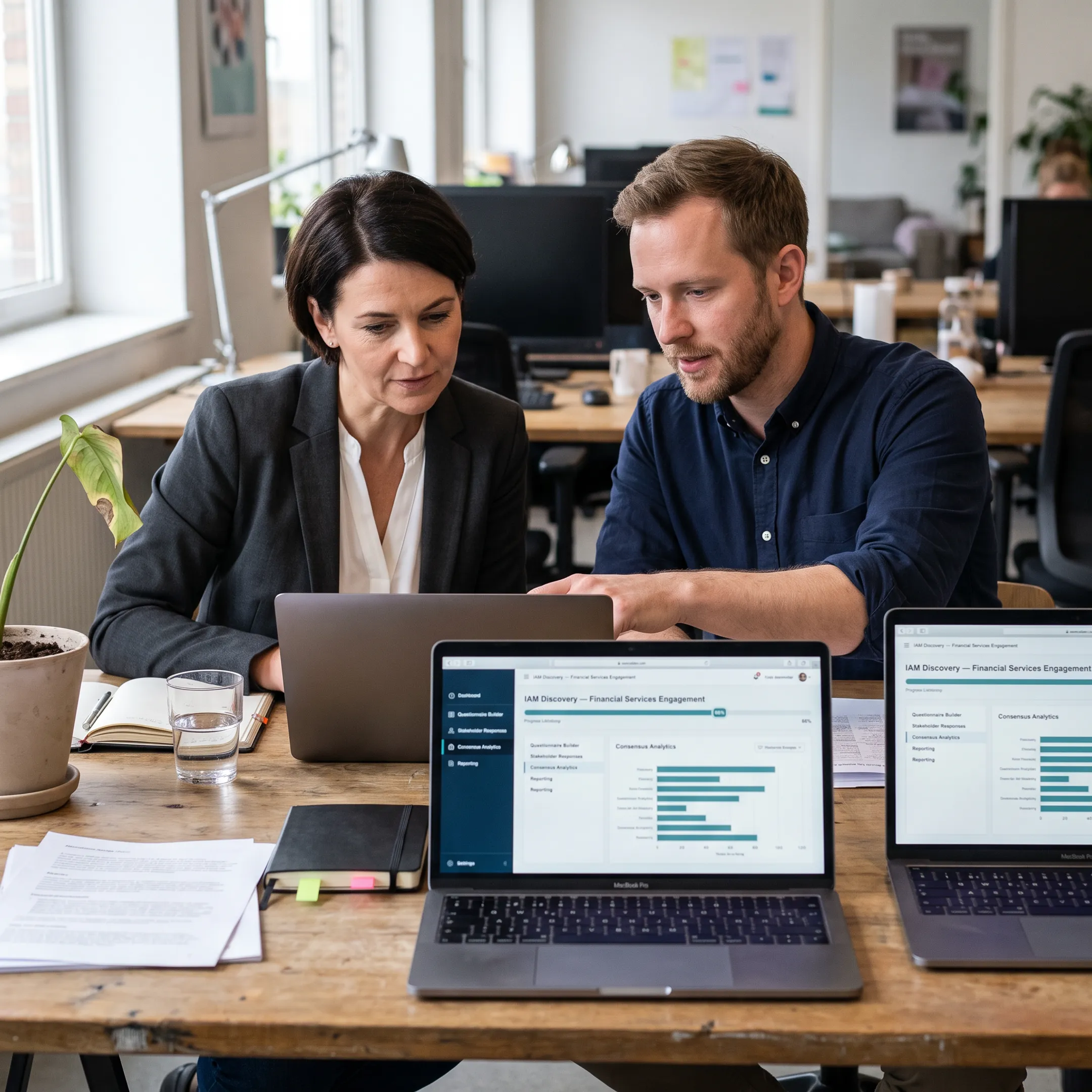 Consultants reviewing a branded assessment platform