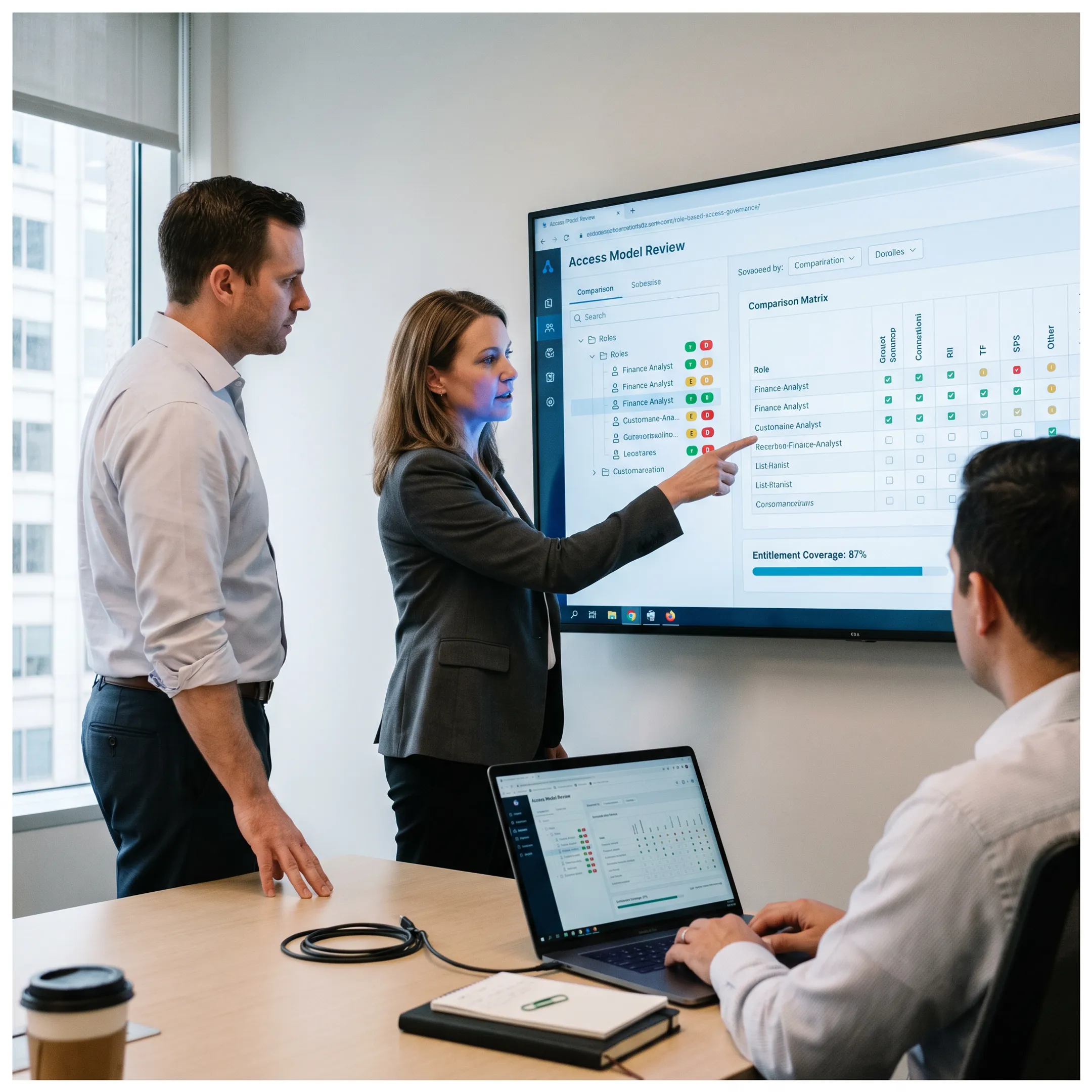 Identity team reviewing access models on a dashboard