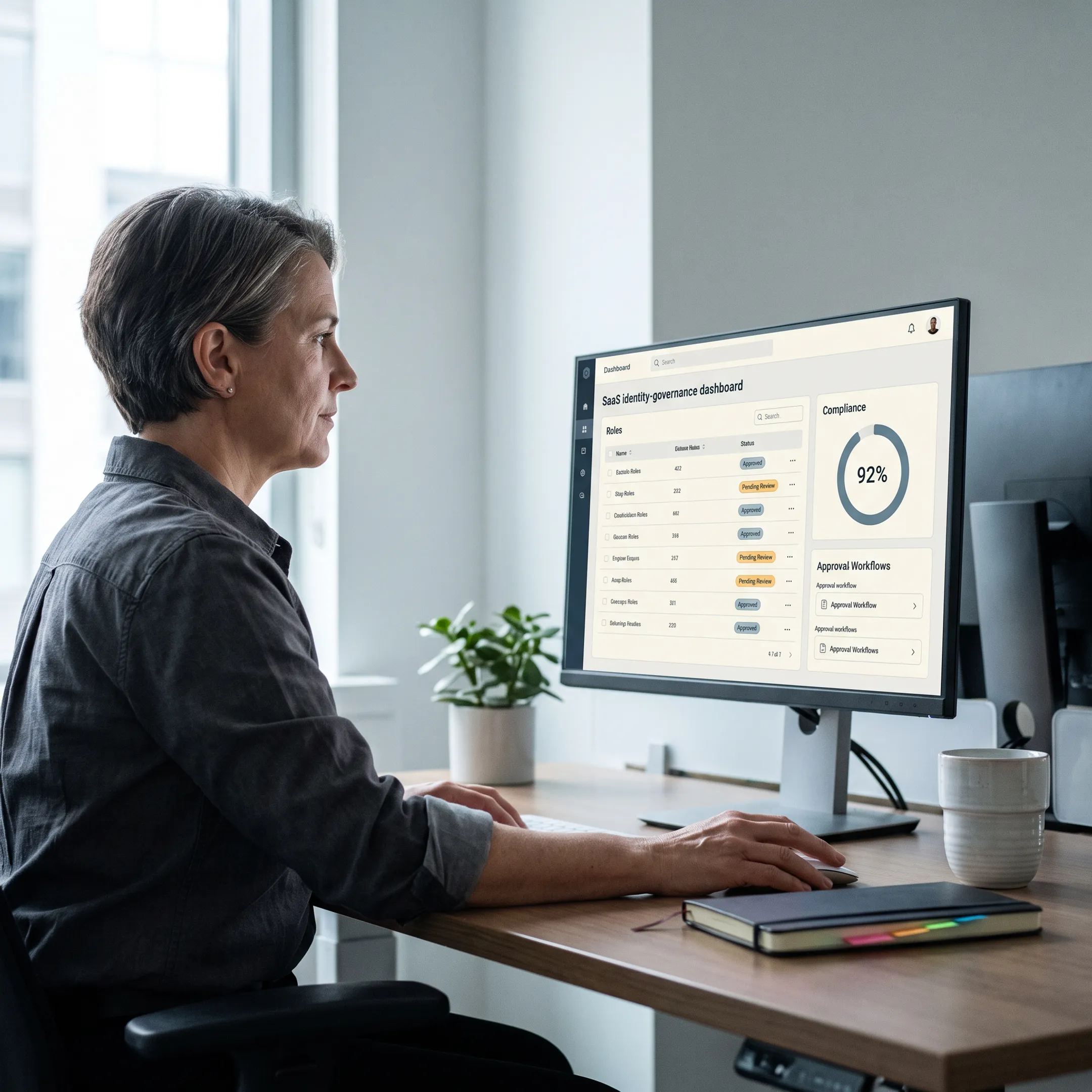 Professional reviewing access permissions on a dashboard