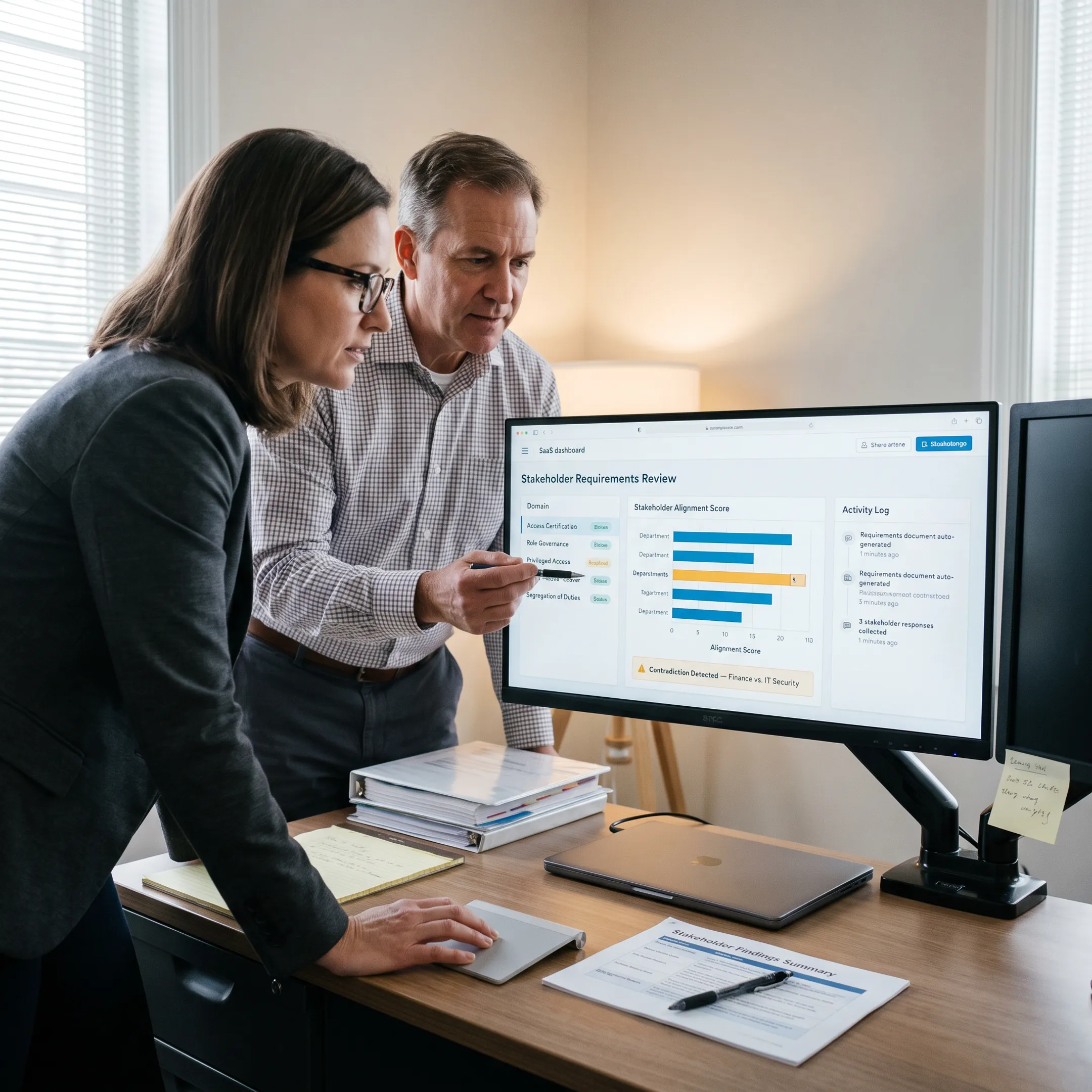 Identity professionals reviewing structured access management requirements