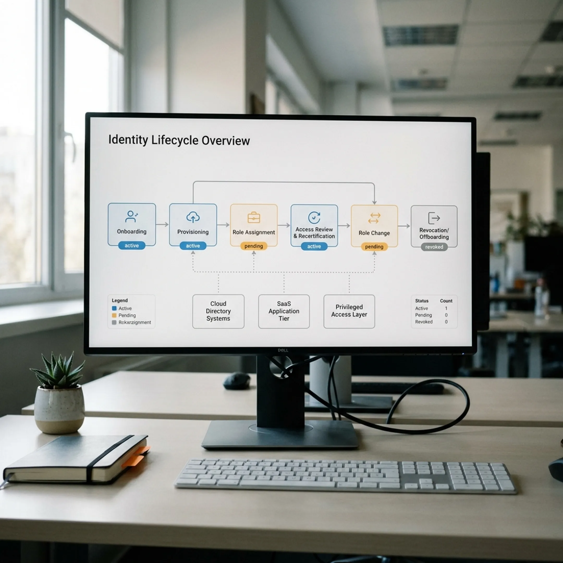 Identity lifecycle management diagram showing joiner mover leaver access paths