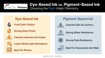 Dye-based versus pigment-based inkjet ink characteristics comparison chart